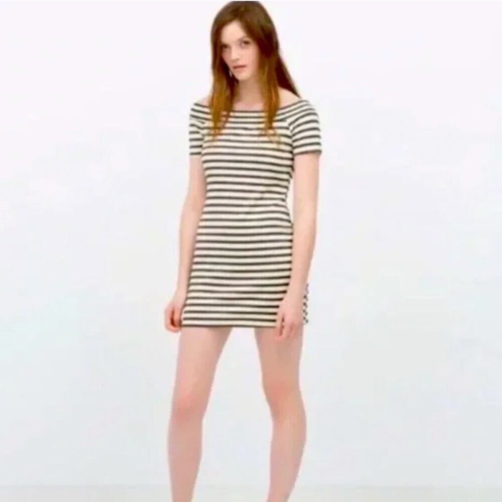 ZARA Black White Striped Off The Shoulder Mini Dress S Parisian Chic Nautical